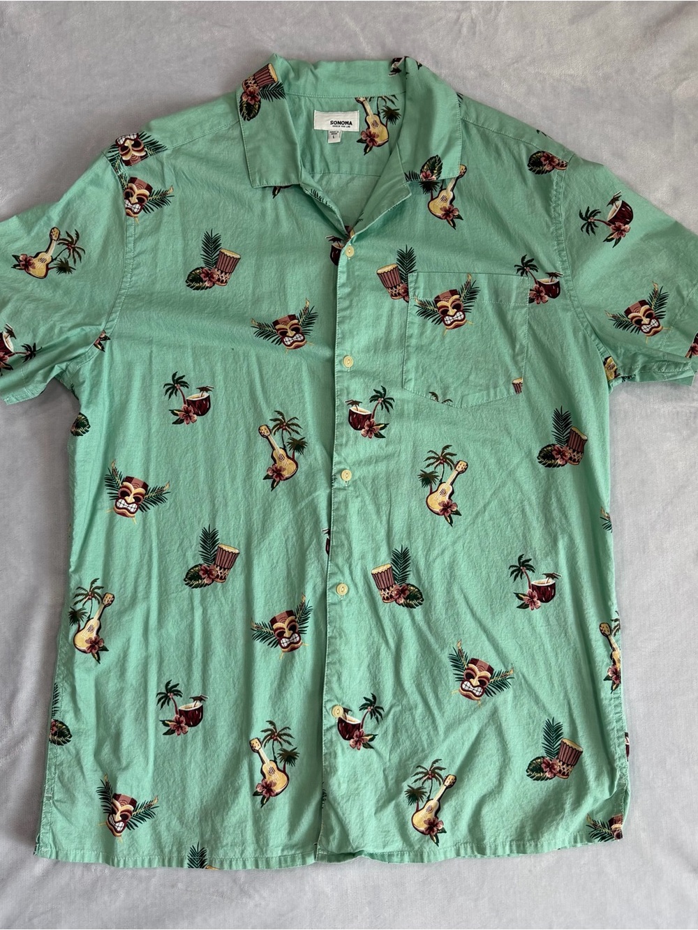 Men's Sonoma Mint Green Tropical Print Short-Sleeve Shirt